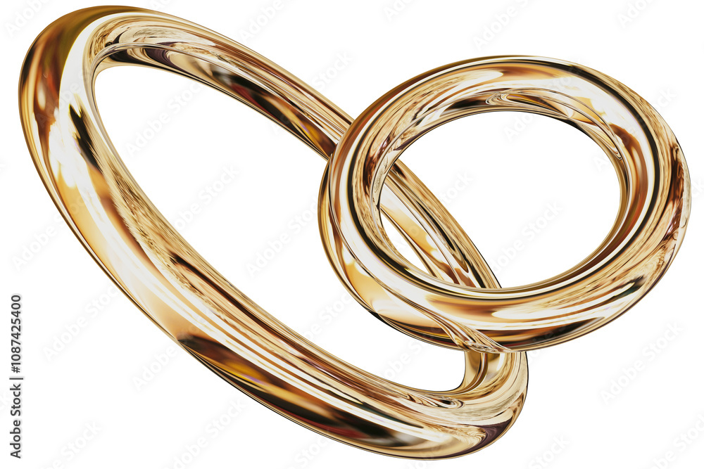 Poster 3d gold metallic abstract shape objects, 3d rendering chrome gradient shape design element, futurist