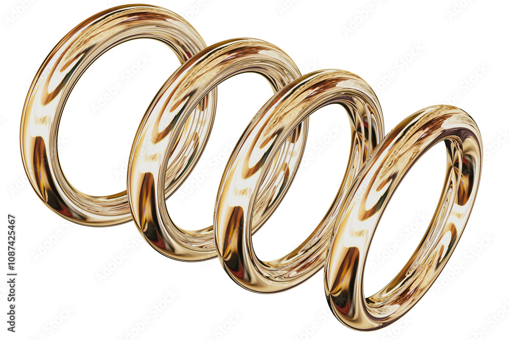 Fototapete 3d gold metallic abstract shape objects, 3d rendering chrome gradient shape design element, futurist
