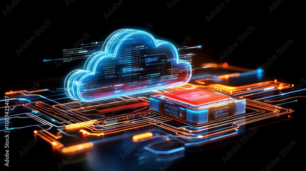 Poster innovative cloud computing technology data center digital infrastructure night scene futuristic conc