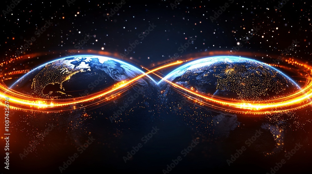 Poster global technology connection exploring the infinite network linking earth digital innovations nightt