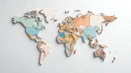 Map of the World Divided by Walls and Labeled with Tariffs Representing Global Trade Barriers and Economic Relationships