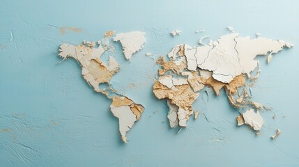 Cracked World Map Art Illustrating Geographic Fractures and Boundaries in a Unique Visual Representation of Global Geography