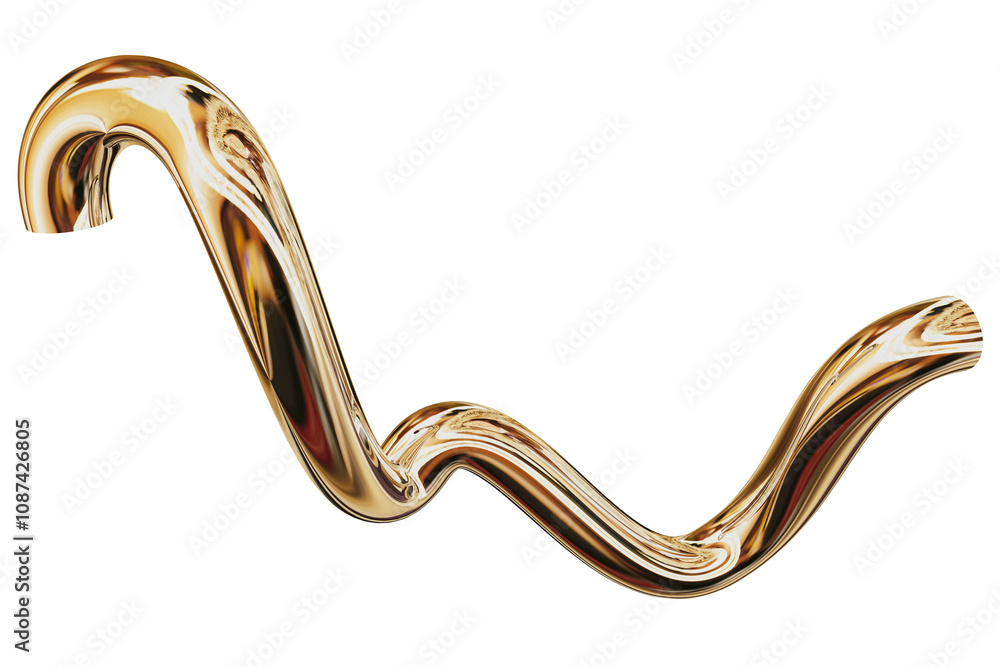 Poster 3d gold metallic abstract shape objects, 3d rendering chrome gradient shape design element, futurist