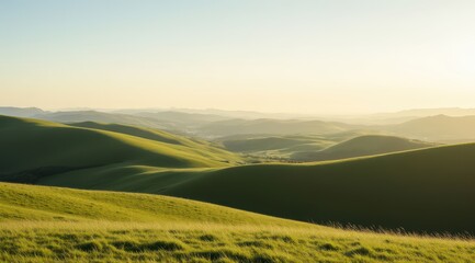 Lush green hills bathed in golden sunlight
