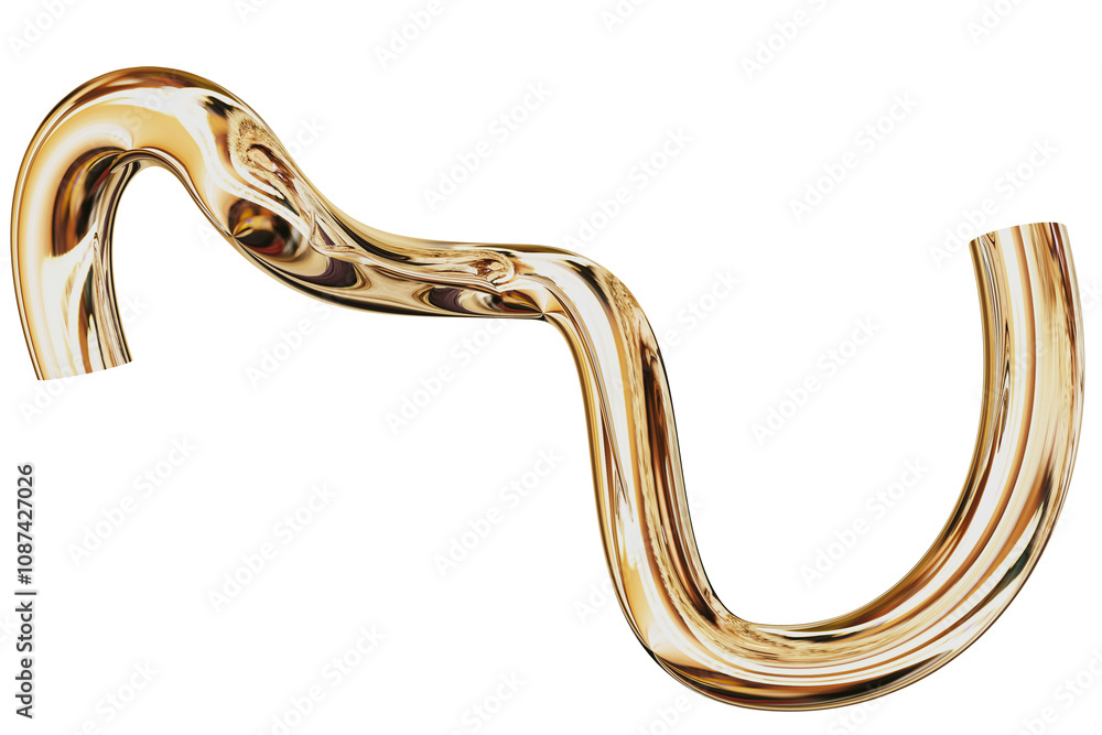 Poster 3d gold metallic abstract shape objects, 3d rendering chrome gradient shape design element, futurist