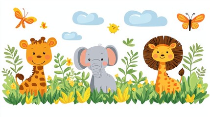 Naklejka premium Cute Cartoon Animals in a Playful Background for Kids