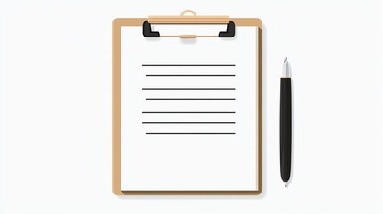 Clipboard holding a contract document with a pen beside, isolated on plain background, ideal for business visuals.