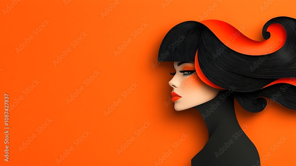Poster captivating retro pop art portrait of a mysterious woman with a pensive gaze featuring a striking si