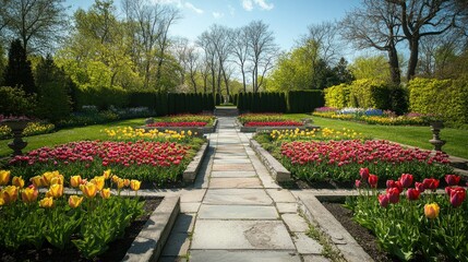 Serene Spring Garden with Vibrant Flowers