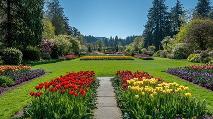 Obraz premium Colorful Flower Beds in Scenic Landscape