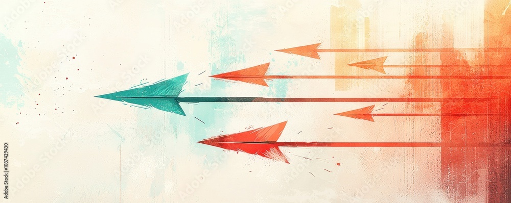 Poster the image features dynamic, colorful arrows pointing in various directions against a textured backgr