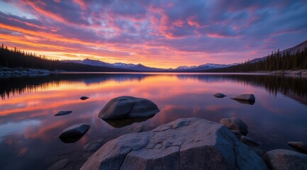 Serene sunset over a tranquil lake