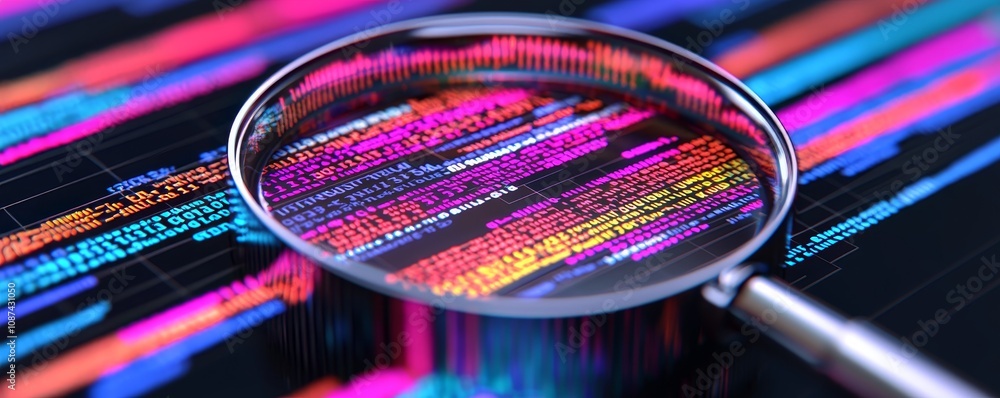 Poster magnifying glass zooming into colorful data visualization