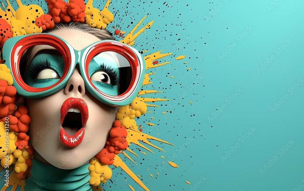 Poster captivating portrait of a retro pop art woman with an array of stylized expressive facial features a