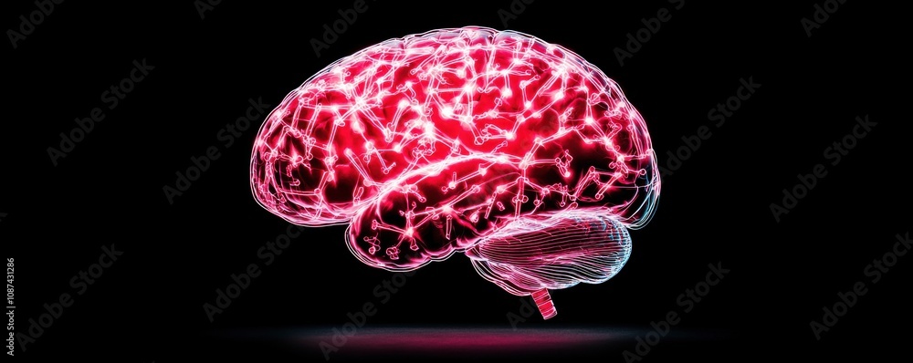 Poster a vibrant, digital depiction of a brain with glowing neural connections, symbolizing intelligence an