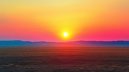 Obraz premium Vibrant sunset over an expansive landscape, showcasing a blend of colors and serene beauty.