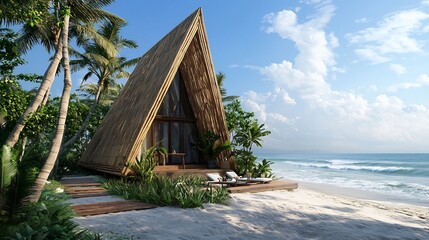 Sustainable Bamboo Cabin Nestled in Tropical Beach Oasis Showcasing Eco Friendly Architecture for Eco Tourism and Nature Retreats