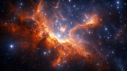 Stunning view of a vibrant nebula in outer space showcasing brilliant colors and glowing stars,...