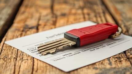 Key Fob on Rental Agreement with Wooden Background