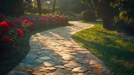 Scenic Winding Pathway Through Botanical Garden