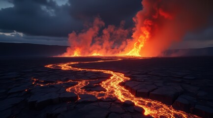 Majestic volcanic eruption at dusk
