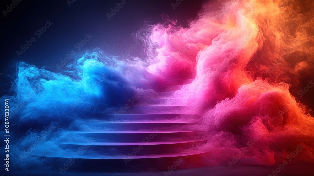 Sticker dynamic podium surrounded by liquidlike color swirls in a high fidelity visual environment abstract 