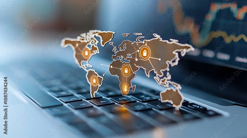 Poster paper cut scene depicting a global supply chain map connected by blockchain technology representing 