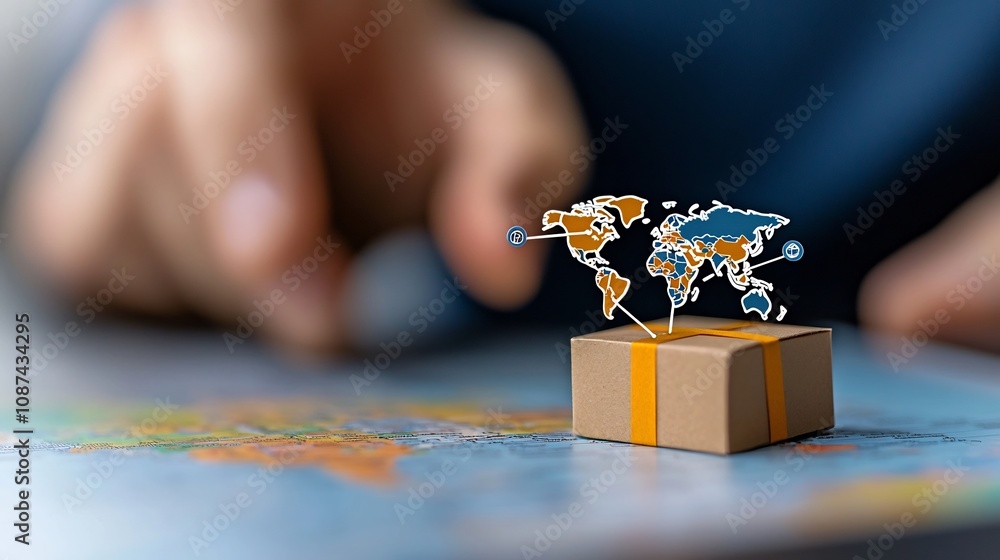 Aufkleber paper cut scene depicting a global supply chain map with blockchain icons connecting continents repr
