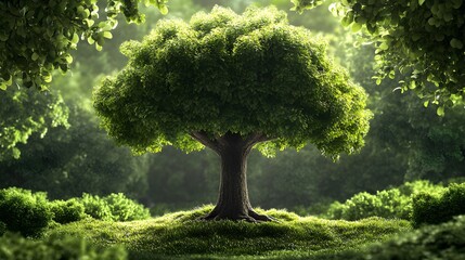 Obraz premium Earth with a lush tree canopy, symbolizing the harmonious balance needed for sustainable living.