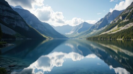 Serene lake reflecting majestic mountains