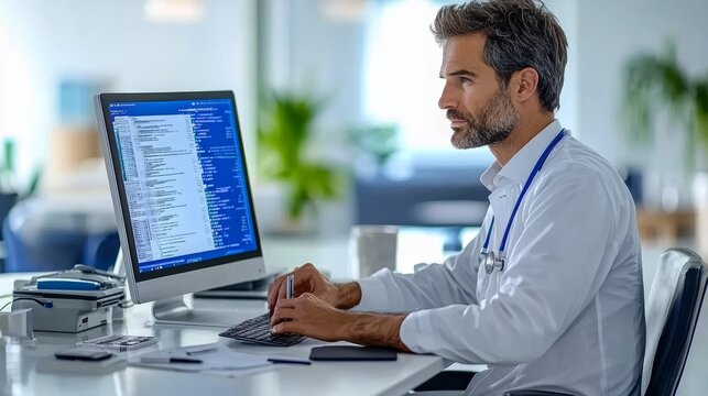 Doctor Using AI System for Patient Analysis