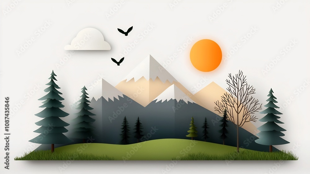 Poster peaceful and harmonious forest landscape showcasing a balance between protected wilderness areas and