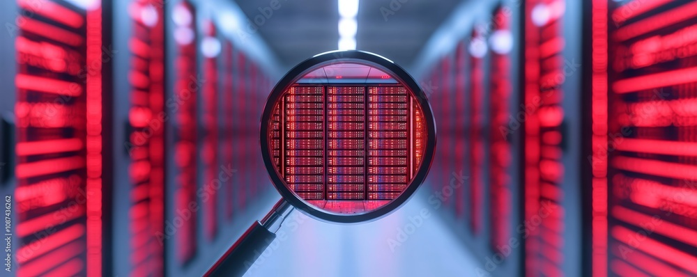 Poster glass magnifying high-tech data center visualization