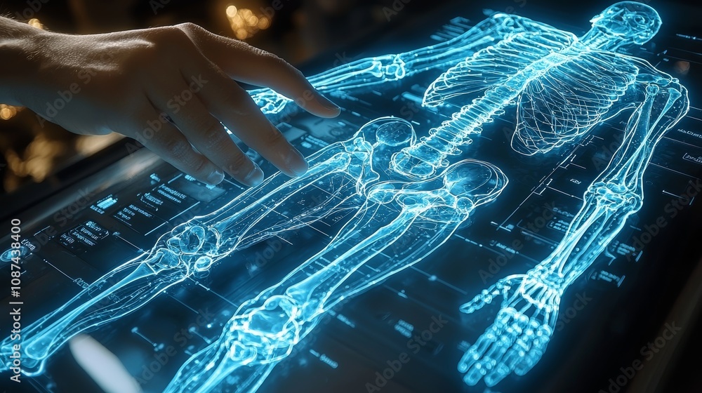 Poster human skeleton display with hand interaction
