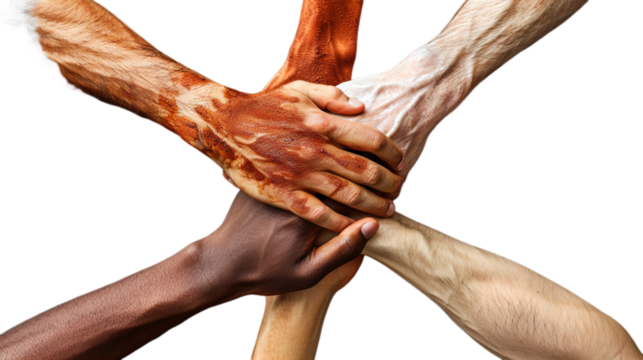 Teamwork Concept Diverse Hands Stacked Together Transparent Background Unity Symbol