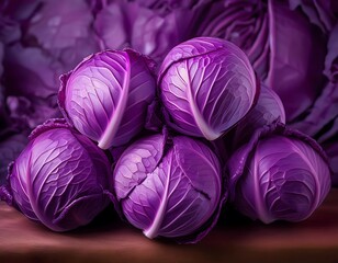 Obraz premium A bunch of purple cabbages placed side by side, perfect for a still life or food related scene