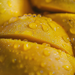 Close-up of fresh yellow tomatoes with water droplets, vibrant and perfect for healthy eating and culinary use.