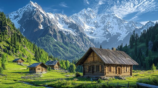 Fairy Meadows with wooden huts and towering Nanga Parbat backdrop