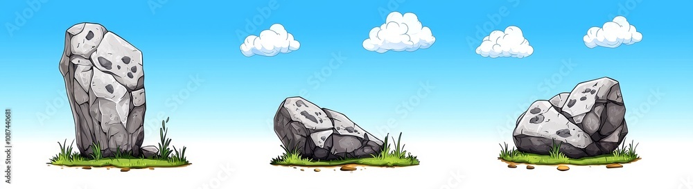 Poster a floating island platform is used for an arcade game level landscape. there are some clouds, ground