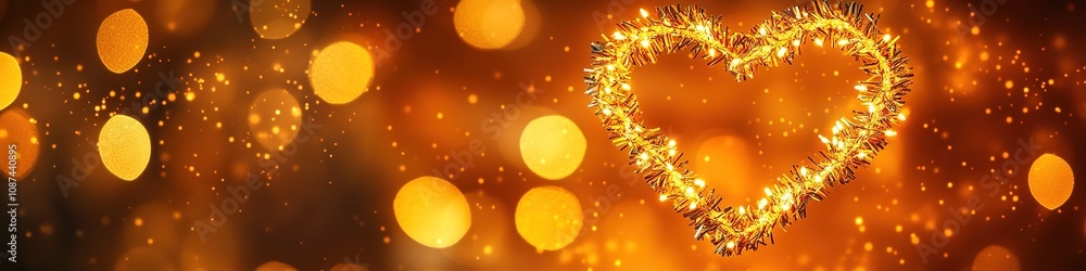 Poster golden heart of sparkles on bokeh background