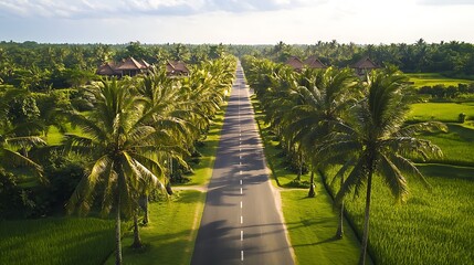 Obraz premium There are coconut trees growing around the rice fields