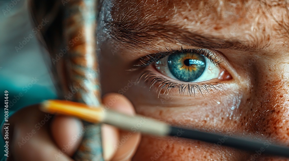 Poster the archer s piercing gaze is intently fixed on the target highlighting the precision focus and skil