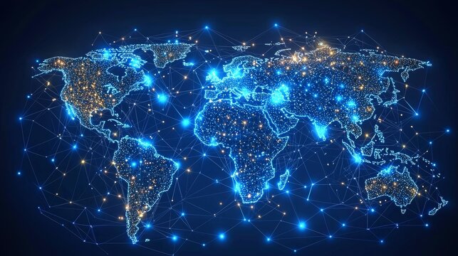 Glowing Binary Code Representation of a World Map