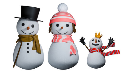 Festive Snowman Family with Winter Accessories