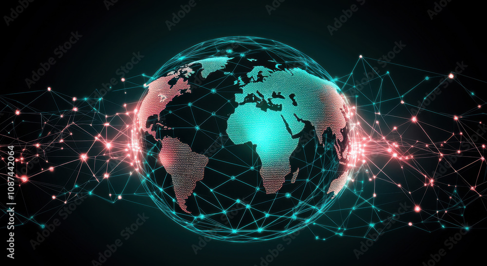 Poster a digital globe with global network connections, showcasing the world's internet connectivity and da