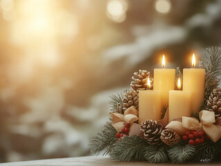 Advent Wreath with Candles and Festive Decoration