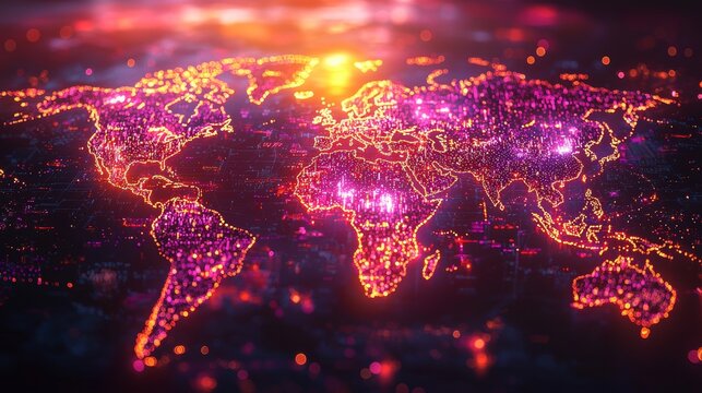 Glowing Map of the World in Binary Code Design