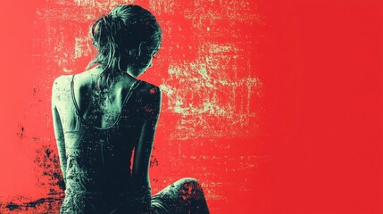 eating disorder illustration with red background