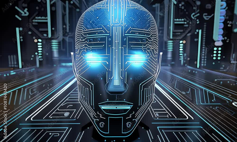 Poster microcircuits with wiring on an electronic board. ai, artificial intelligence concept, electronics a