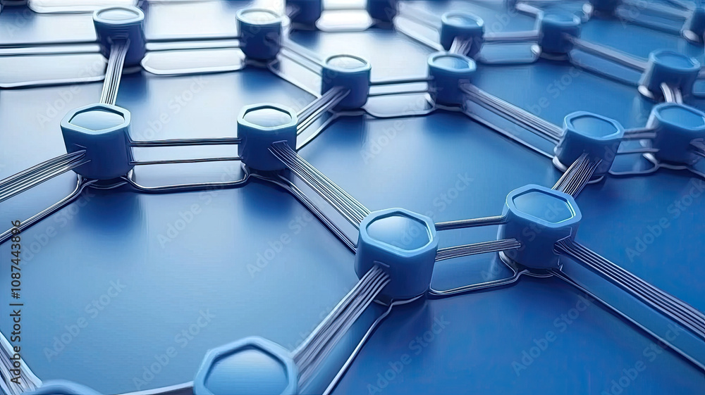 Aufkleber 3d interconnected nodes and lines in vibrant blue create dynamic visual